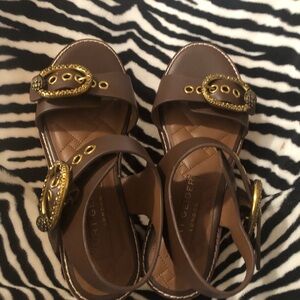 Kurt Geiger Chocolate Brown Sandals with Gold Buckles